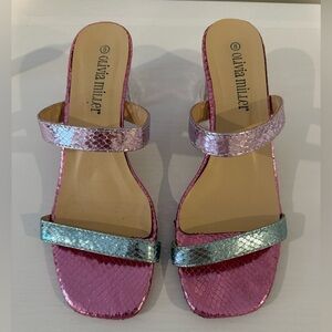 Olivia Miller Iridescent Pink and Blue Slides